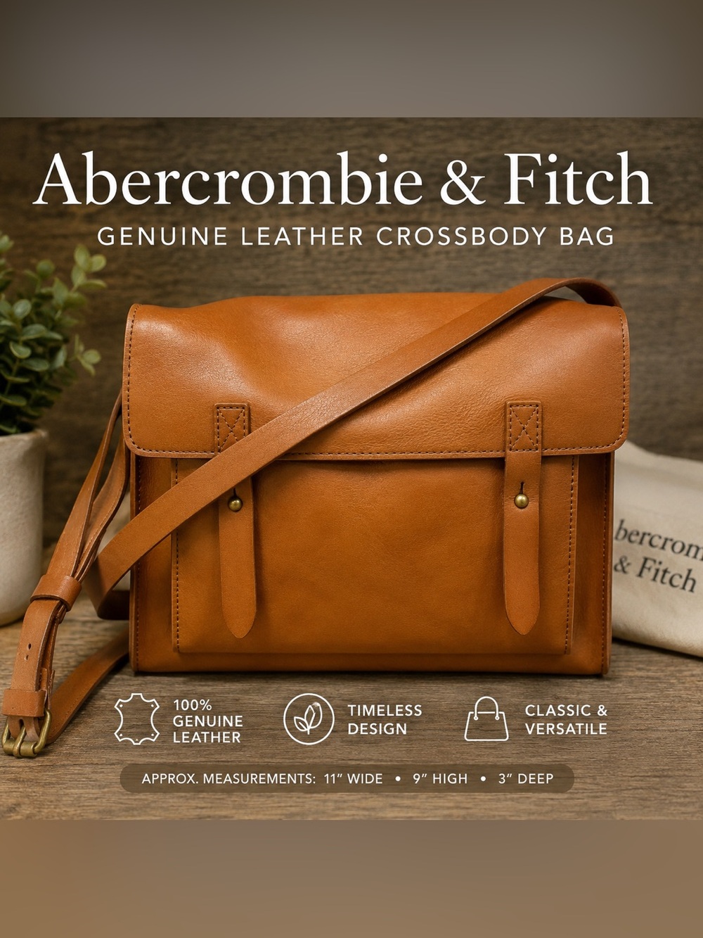 Abercrombie & Fitch Genuine Leather Cognac Crossbody Satchel Bag